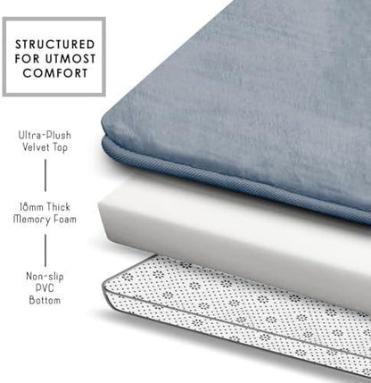 Clara Clark 2 Piece Bathroom Rug Set - Memory Foam, Bath Mat Set, Plush, Cozy, Ultra Soft, Non Slip, Machine Washable, Quick Dry - 24” x 17”+ 32” x 20” - Stone Blue