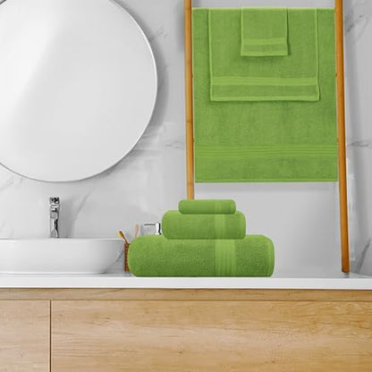 GLAMBURG Ultra Soft 8-Piece Towel Set - 100% Pure Ringspun Cotton, Contains 2 Oversized Bath Towels 27x54, 2 Hand Towels 16x28, 4 Wash Cloths 13x13 - Ideal for Everyday use, Hotel & Spa-Kiwi Green