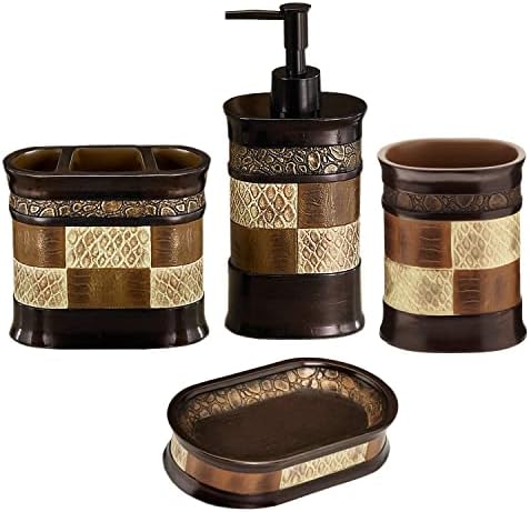 Zahari Home 4pc Zambia Stylish Bathroom Accessories Set Soap Pump, Tumbler, Tooth Brush Holder and Soap Dish Modern Classic Luxury Contemporary Decor Unique Design Animal Western Bath Set