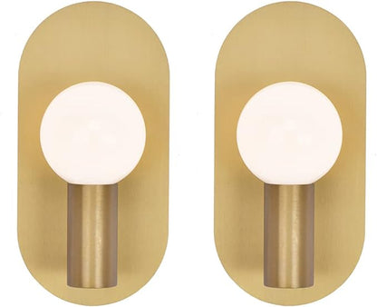 Modern Wall Sconce Set of 2, Mid Century Sconces Wall Light, Brushed Gold Wall Lighting Fixtures, Oval Stylish Wall Mount Lamp Decor for Bathroom Mirror Vanity, Living Room, Bedroom, Hallway