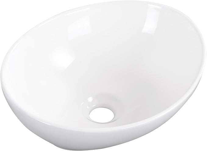 Vessel Sink 16"x13" Oval Bathroom Sink Modern White Porcelain Ceramic Above Counter Drop-in Vanity Sink for Bathrooms Art Basin