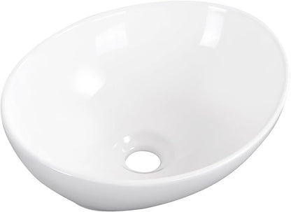 Vessel Sink 16"x13" Oval Bathroom Sink Modern White Porcelain Ceramic Above Counter Drop-in Vanity Sink for Bathrooms Art Basin