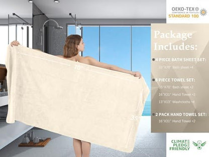 Extra Large Bath Sheet Set of 4,Ultra Soft Fluffy Towel,35”x 70”Oversized Bath Towel Set,Premium Microfiber Bathroom Towel Set Highly Absorbent Quick Dry Shower Towel for Bathroom,Hotel,Spa(Beige)