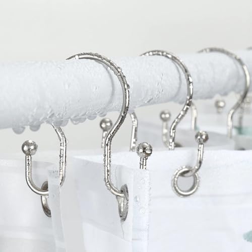 Goowin Shower Curtain Hooks, 12 Pcs Shower Curtain Rings, Stainless Steel Shower Curtain Hangers, Metal Shower Curtain Hooks Rings Rust Proof, Minimalist Shower Hooks for Shower Curtain, Nickel