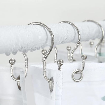 Goowin Shower Curtain Hooks, 12 Pcs Shower Curtain Rings, Stainless Steel Shower Curtain Hangers, Metal Shower Curtain Hooks Rings Rust Proof, Minimalist Shower Hooks for Shower Curtain, Nickel