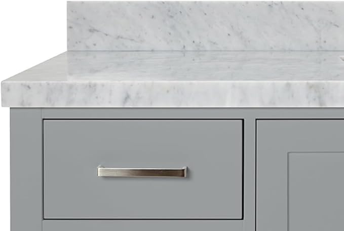 ARIEL Cambridge 60-inch Bathroom Vanity with Sink,Solid Wood, 1.5-inch Italian Carrara Marble Countertop, Single Rectangular Porcelain Sink, 2 Soft Closing Doors, 9 Dovetail Drawers, Grey