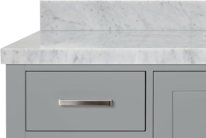 ARIEL Cambridge 60-inch Bathroom Vanity with Sink,Solid Wood, 1.5-inch Italian Carrara Marble Countertop, Single Rectangular Porcelain Sink, 2 Soft Closing Doors, 9 Dovetail Drawers, Grey
