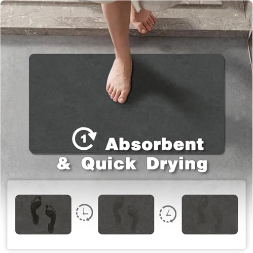 TYUU Thin Bath Mat, Small Bathroom Rugs Non Slip Washable, 16x24 Dark Grey