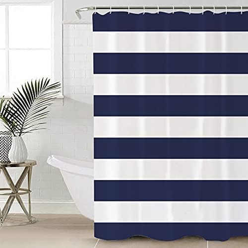Shower Curtain Bathroom Set Navy Blue and White Stripe Waterproof Shower Curtains with Grommets Hooks Modern Stripes Pattern Privacy Bath Curtain for Bathtub Decor 48x72in