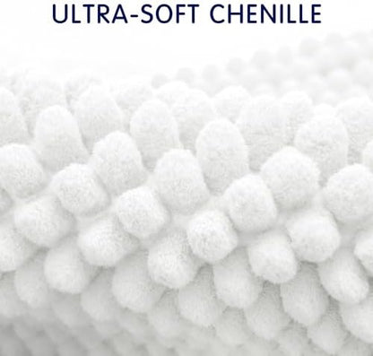 SUBRTEX Bathroom Rugs Chenille Bath Rug Soft Short Plush Bath Mat Soft Shower Mat Water Absorbent Shower Mat Quick Dry Machine Washable (White, 20" x 32")