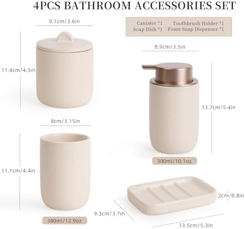 BosilunLife Apricot Ceramic Bathroom Accessories Set of 4
