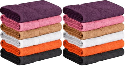 Towel and Linen Mart 100% Cotton 12 Pack Bath Towel Set, Quick Dry, Super Absorbent, Light Weight, Soft, (27 x 54 Pack of 6) (27 x 54 12 Pack, Plum, Pink, Beige, Grey, White, Peach)