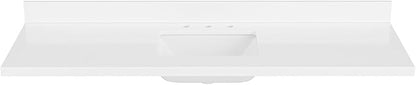 ARIEL 67 inch Bathroom Vanity top with Sink, 1.5 Inch Thick Miter Edge White Quartz top, Rectangle Single Porcelain Sink, Includes Backsplash
