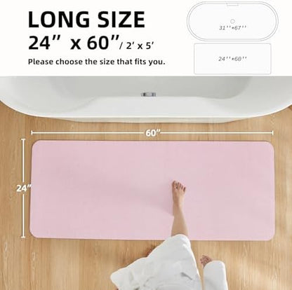 TYUU Thin Bath Mat Runner, Long Bathroom Rugs Non Slip, 24x60 Pink