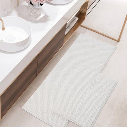 FRESHMINT Chenille Bath Rugs Set 2 Pieces, White, 17''x24''+20''x47''