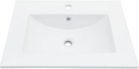 Sarlai 24 Inch Bathroom Vanity Sink Tops - White Drop In Bathroom Sink Ceramic Topmount Rectangular Vanity Top with Overflow
