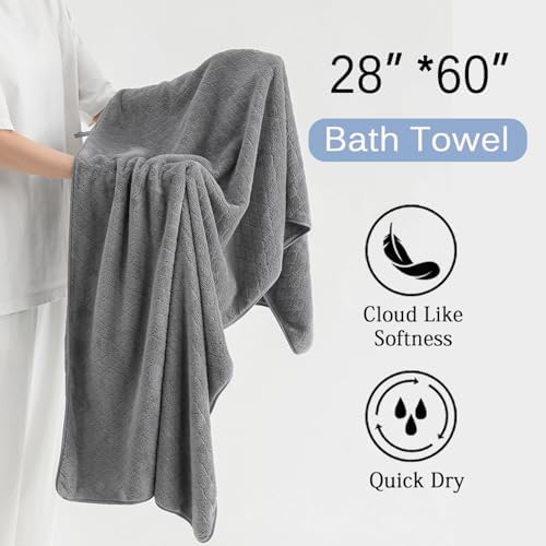 Luxury Bath Towels Set - 12 Piece (4 Bath Towels,4 Hand Towels,4 Washcloths), 100% Microfiber,Extra Absorbent Super Soft & Quick Dry,Complete Family Pack for Bathroom Gym Pool,Grey