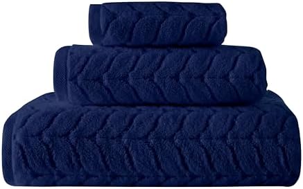 BAGNO MILANO Turkish Cotton Bath Towels, Hand Towels - Soft Plush Jacquard Collection Luxury Towels Set (Navy, Hand Towel Set of 4)