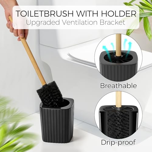 Black Bathroom Accessories Set, 8 Pieces Bathroom Decor Set, Trash Can, Toilet Brush with Holder, Soap Dispenser, Toothbrush and Toothpaste Holder, Tumbler Cup, Soap Dish, Qtip Holders