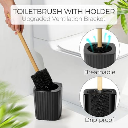 Black Bathroom Accessories Set, 8 Pieces Bathroom Decor Set, Trash Can, Toilet Brush with Holder, Soap Dispenser, Toothbrush and Toothpaste Holder, Tumbler Cup, Soap Dish, Qtip Holders