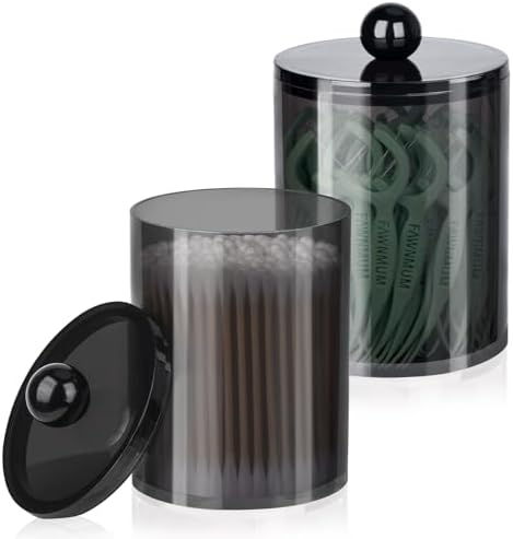 2 Pcs Acrylic Qtip Holder, Cotton Ball Holder Jars with Lids, Black