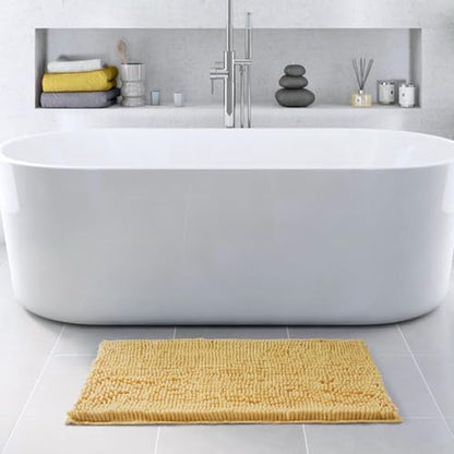 FRESHMINT Chenille Bathroom Rugs Mat 32”x20”, Non-Slip Bath Mat for Bathroom Floor & Bathtub, Washable Soft Shower Shag Bath Rugs, Durable Fluffy Thick Water Absorbent Microfiber Shower Mat, Yellow