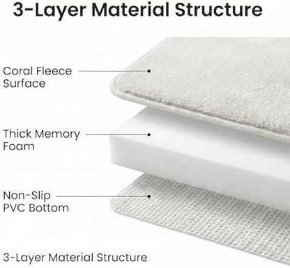 2 Piece Memory Foam Bath Mat Set, Extra Soft Absorbent Bathroom Rugs with U-Shaped Toilet Rug, Non-Slip Backing, Machine Washable, 24x16 + 20x20 U-Shaped, White