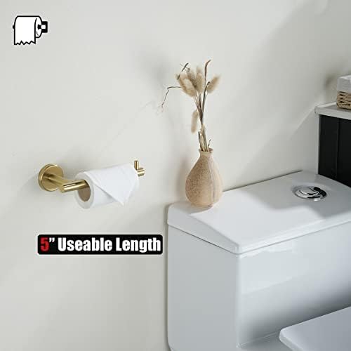 JQK Gold Toilet Paper Holder, 5 Inch Tissue Paper Dispenser, 304 Stainless Steel Thick 0.8mm Wall Mount, Brushed Brass, TPH100-BG