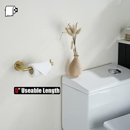 JQK Gold Toilet Paper Holder, 5 Inch Tissue Paper Dispenser, 304 Stainless Steel Thick 0.8mm Wall Mount, Brushed Brass, TPH100-BG