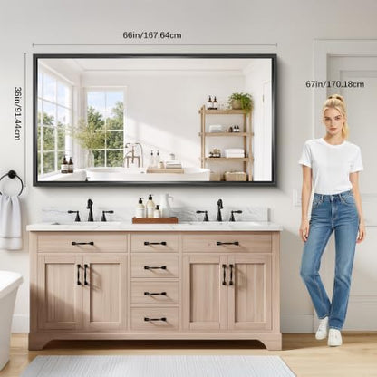 Black Rectangle Mirror, 66 x 36 Inch Large Bathroom Mirrors