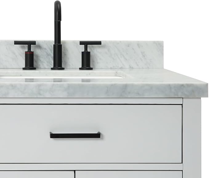 ARIEL Hepburn 72-inch Bathroom Vanity with Sink,Solid Wood, 1.5-inch Italian Carrara Marble Countertop, Double Rectangular Porcelain Sink, 4 Soft Closing Doors, 6 Dovetail Drawers, Grey