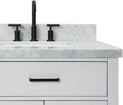 ARIEL Hepburn 72-inch Bathroom Vanity with Sink,Solid Wood, 1.5-inch Italian Carrara Marble Countertop, Double Rectangular Porcelain Sink, 4 Soft Closing Doors, 6 Dovetail Drawers, Grey