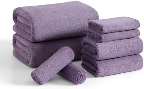 8 Piece Bath Towel Set |2 Oversized Large Bath Sheet,2 Hand Towels,4 Washcloths| Ultra Soft Cozy Bath Towel Set for Bathroom Hotel Gym Spa,Highly Absorbent Quick Dry Bathroom Towel Collections,Purple