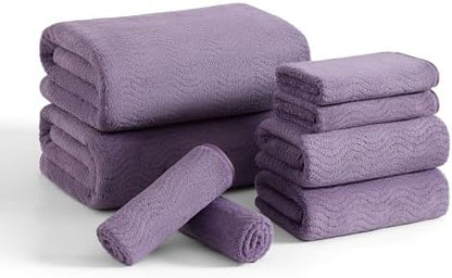 8 Piece Bath Towel Set |2 Oversized Large Bath Sheet,2 Hand Towels,4 Washcloths| Ultra Soft Cozy Bath Towel Set for Bathroom Hotel Gym Spa,Highly Absorbent Quick Dry Bathroom Towel Collections,Purple