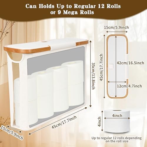 Toilet Paper Storage Basket with Lid - The Ultimate Bathroom Organizer, Free Standing Toilet Paper Holder for Up to 9 Mega Rolls, Toilet Tissue Storage Bin with Handle for RV Closet, Beige