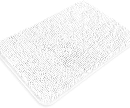 Yeaban Chenille White Bathroom Rug 26"x44", Non-Slip Rubber Backing