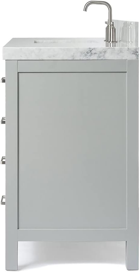ARIEL Cambridge 54-inch Bathroom Vanity with Sink,Solid Wood, 1.5-inch Italian Carrara Marble Countertop, Single Rectangular Porcelain Sink, 2 Soft Closing Doors, 9 Dovetail Drawers, Grey