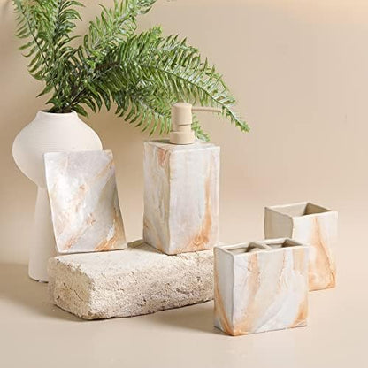 RQYIXI Ceramic Bathroom Accessories Set,Beige,4 Piece,Marble Design