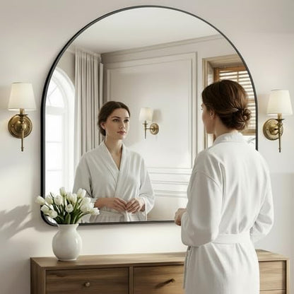 Arched Bathroom Mirror, 45"x45" Black Arched Mirror for Bathroom, Wall Mounted Mirror, Black Vanity Wall Mirror Metal Frame for Bedroom, Entryway, Living Room, Hanging or Leaning Against Wall