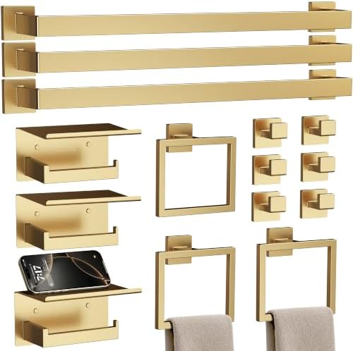 15-Piece 23.6 Inch Brushed Gold Bathroom Hardware Accessories Set
