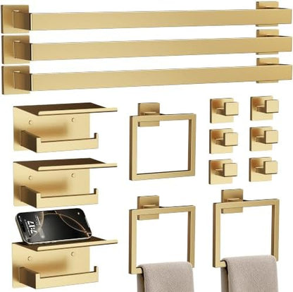 15-Piece 23.6 Inch Brushed Gold Bathroom Hardware Accessories Set