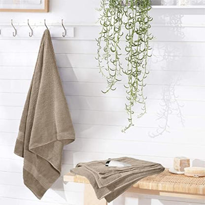 GLAMBURG Premium Cotton 4 Pack Bath Towel Set - 100% Pure Cotton - 4 Bath Towels 27x54 - Ideal for Everyday use - Ultra Soft & Highly Absorbent - Tan