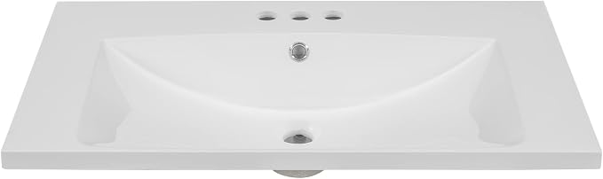 30" Ceramic Bathroom Sink, Vanity Top Only, Vessel Single-sink with Overflow and 3 Holes, Rectanglar