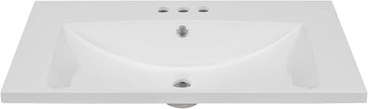 30" Ceramic Bathroom Sink, Vanity Top Only, Vessel Single-sink with Overflow and 3 Holes, Rectanglar