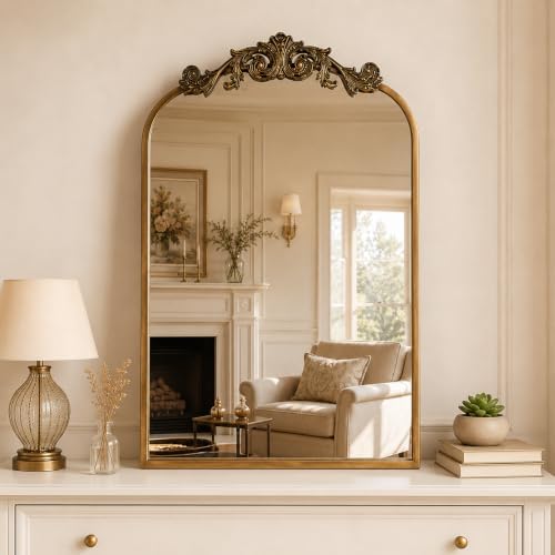 USHOWER Vintage Gold Mirror 24x36 Inch, Antique Baroque Bathroom Mirror