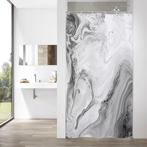 Grey Marble Fabric Shower Curtain, Abstract Watercolor, 36 x 72 Inches