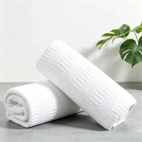 2 Piece White Geometric Hand Towel Set 16"x31" Soft Highly Absorbent Quick Dry Bathroom Towels Microfiber Plush Towels Set Woven Towels for Kitchen Hotel Spa Gym