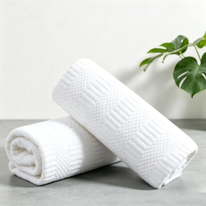 2 Piece White Geometric Hand Towel Set 16"x31" Soft Highly Absorbent Quick Dry Bathroom Towels Microfiber Plush Towels Set Woven Towels for Kitchen Hotel Spa Gym