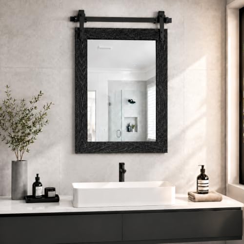Farmhouse Bathroom Mirror for Over Sink 22”x32” Black, Rustic Western Barn Decor Bathroom Vanity Mirror, Wall Mirror for Bathroom, Living Room, Bedroom, Entryway