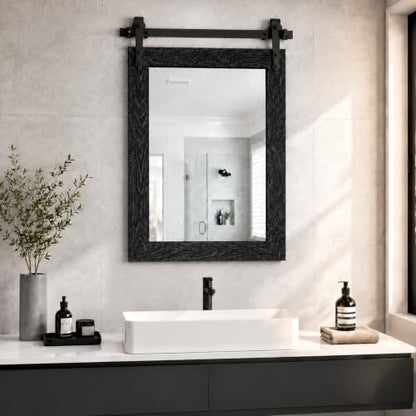 Farmhouse Bathroom Mirror for Over Sink 22”x32” Black, Rustic Western Barn Decor Bathroom Vanity Mirror, Wall Mirror for Bathroom, Living Room, Bedroom, Entryway